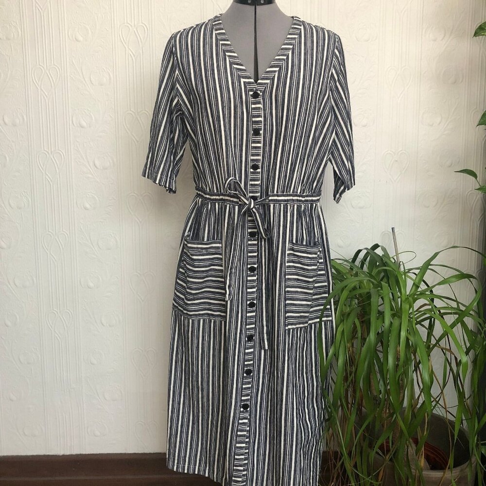 Hemp striped dress Thought clothing vintage 40's style dress size 10